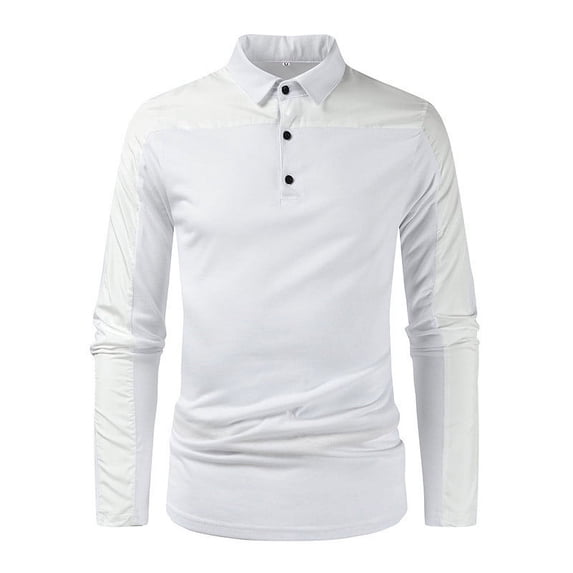 WREESH Mens Henley Shirts Solid Color Long Sleeve Shirts Slim Fit Pullover Casual Workout Shirts Lapel Collar Button Tops White