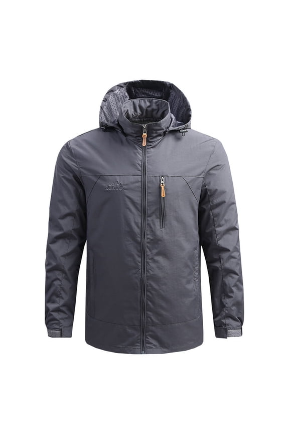 Mens Hooded Technical Jacket Thin Lightweight Softshell Jacket Slim Zipper Jacket Windproof Sunscreen Outerwear Outdoor Hiking Jacket Gray