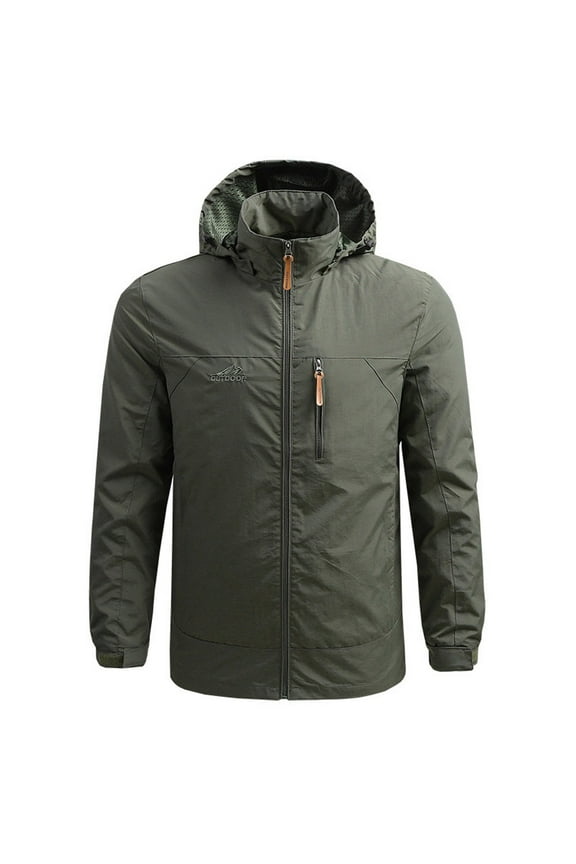 Mens Hooded Technical Jacket Thin Lightweight Softshell Jacket Slim Zipper Jacket Windproof Sunscreen Outerwear Outdoor Hiking Jacket Olive Green