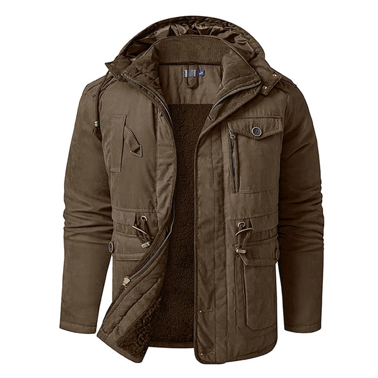 WREESH Mens Military Jacket Hooded Zipper Parka Coats Thick Fleece