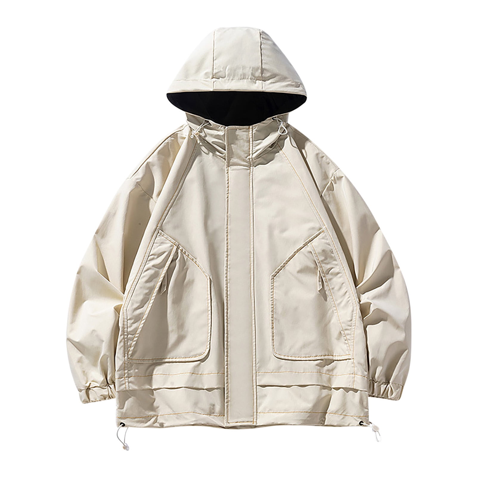 WREESH Mens Oversized Windbreaker Jacket Lightweight Stand Collar Hooded Jacket Outdoor Travel Hiking Jacket Loose Solid Zip Up Sweatshirts Casual