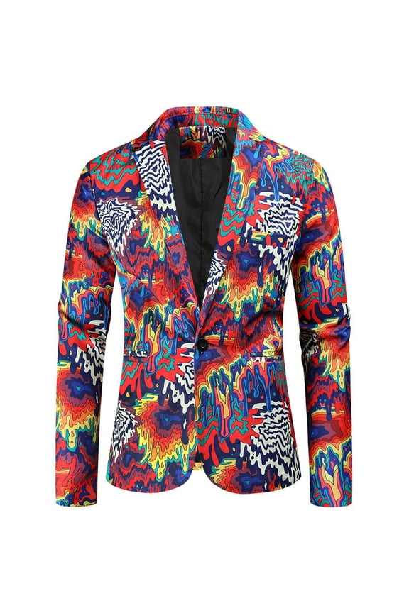 Mens Printed Suit Jacket Slim One Button Stylish Blazer Notched Lapel Back Slit Tuxedo Party Blazer Casual Sport Coat Red