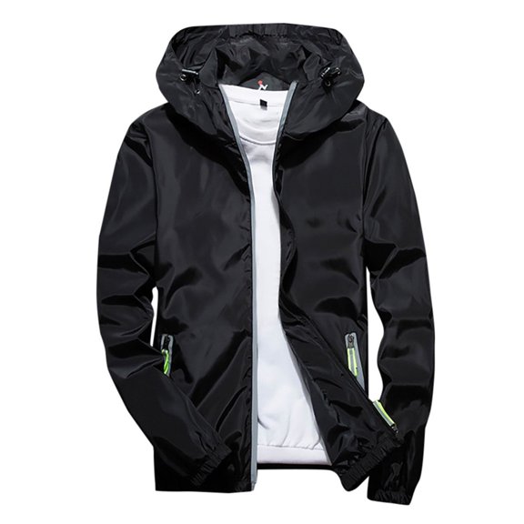 WREESH Mens Reflective Windbreaker Jacket Lightweight Zipper Hooded Jacket Fall Outdoor Running Jacket Suitable for Teen Black