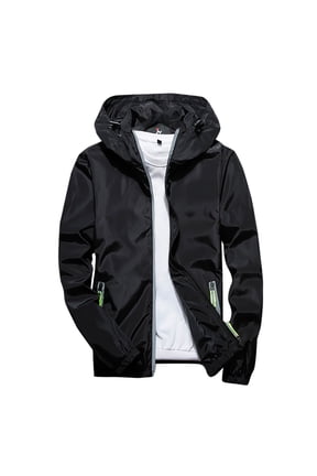 Mens Reflective Windbreaker Jacket Lightweight Zipper Hooded Jacket Fall Outdoor Running Jacket Suitable for Teen Black