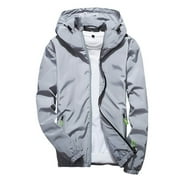WREESH Mens Reflective Windbreaker Jacket Lightweight Zipper Hooded Jacket Fall Outdoor Running Jacket Suitable for Teen Gray