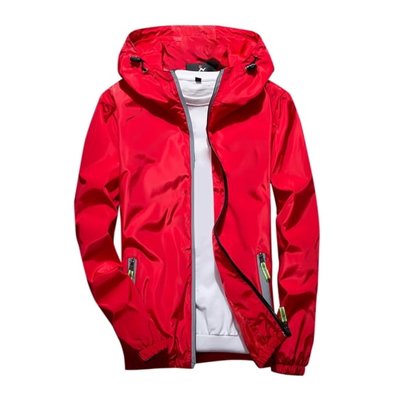 WREESH Mens Reflective Windbreaker Jacket Lightweight Zipper Hooded Jacket Fall Outdoor Running Jacket Suitable for Teen Red