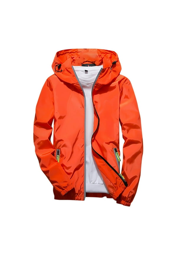Mens Reflective Windbreaker Jacket Lightweight Zipper Hooded Jacket Fall Outdoor Running Jacket Suitable for Teen Yellow