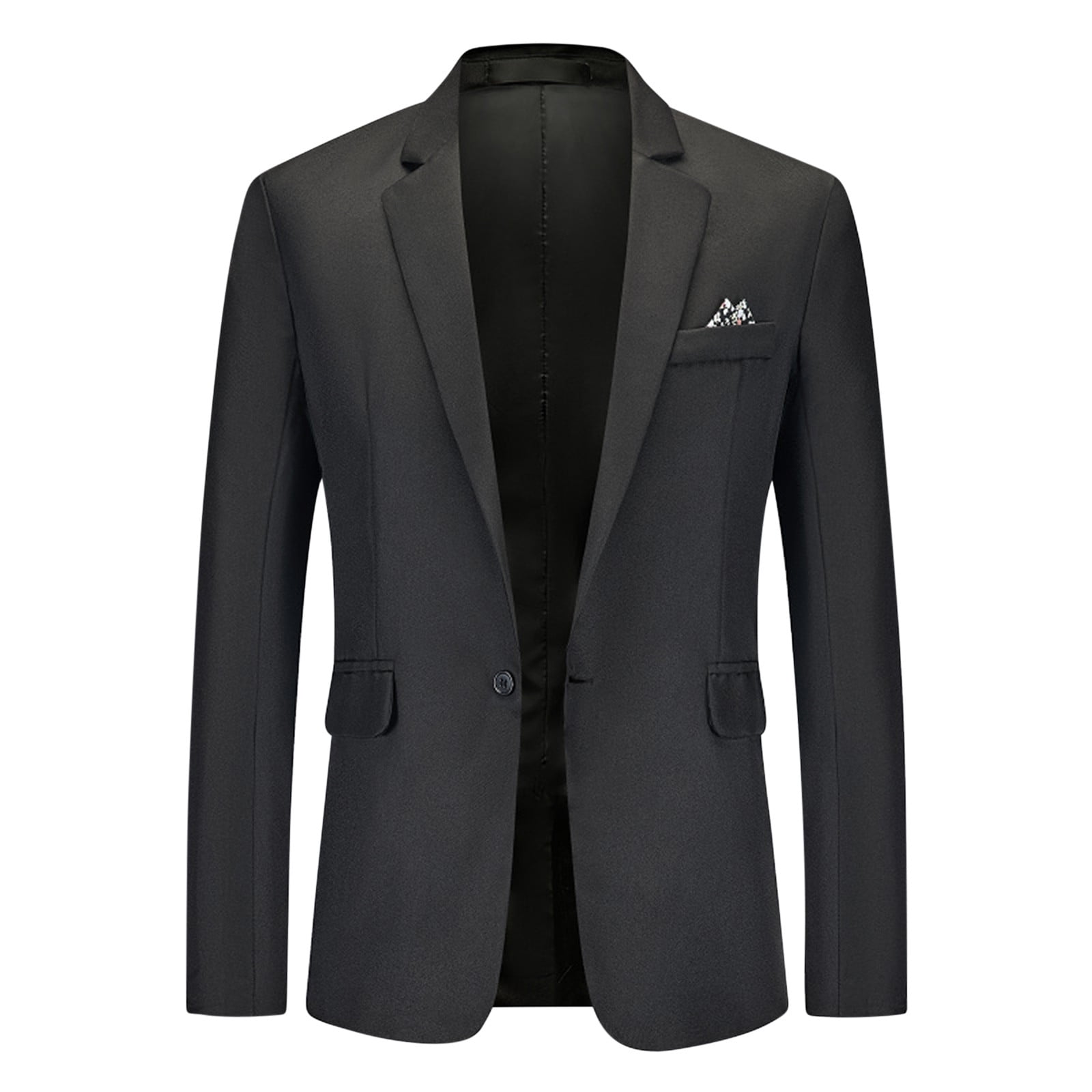 WREESH Mens Slim Blazer Jacket Elegant Solid One Button Tuxedo Business Casual Suit Formal Evening Suit Black