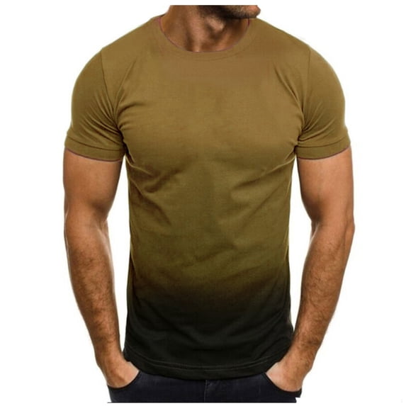 WREESH Mens Slim Contrast Color T-Shirts Gradient Crew Neck Short-Sleeve Summer Workout Tops Khaki