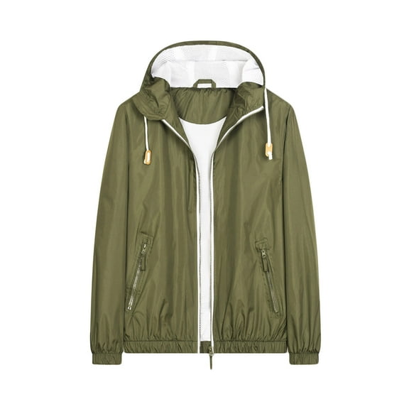 WREESH Mens Solid Windbreaker Jacket Lightweight Hooded Jacket Fall Casual Loose Windproof Outerwear Outdoor Sunscreen Jogging Jacket Olive Green