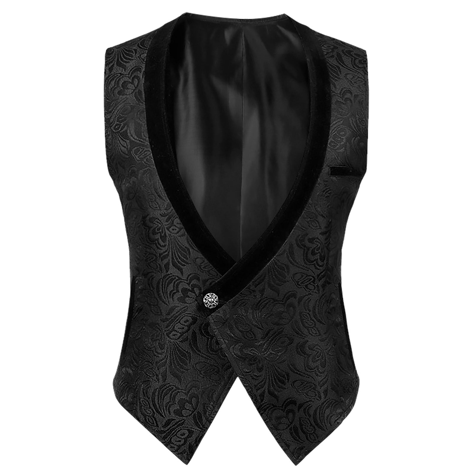 WREESH Mens Suit Vest Gothic Dress Vest Medieval Court Jacquard Tuxedo Vests Vintage Slim Lining Waistcoat Black D Walmart