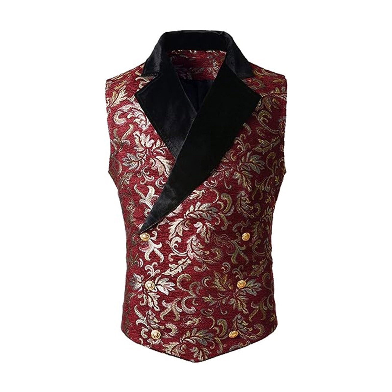 WREESH Mens Suit Vest Gothic Dress Vest Medieval Court Jacquard Tuxedo