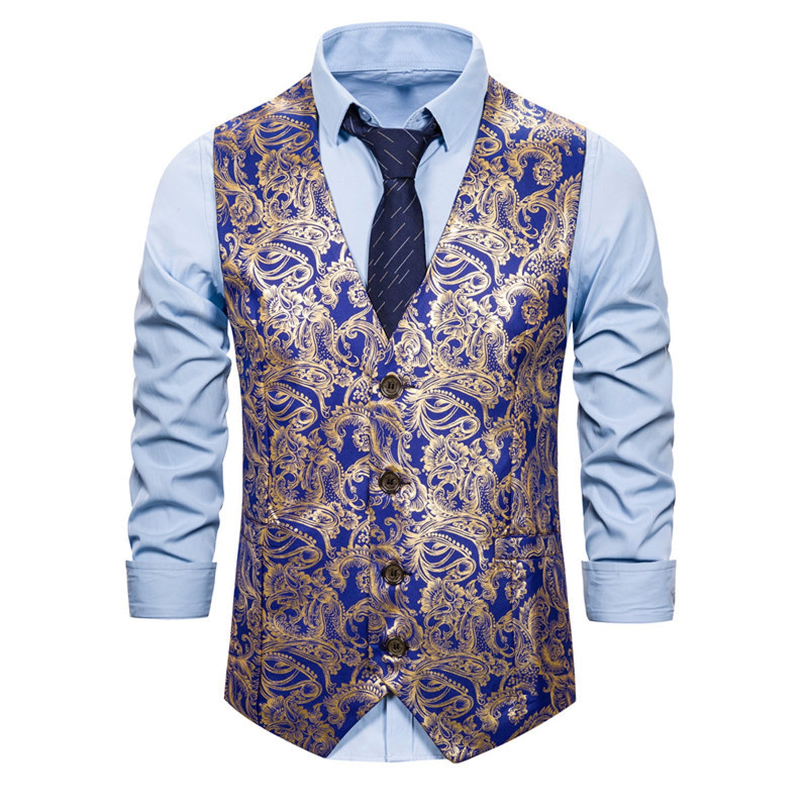 WREESH Mens Suit Vest Luxury Print Tux Vest Business Formal Dress Vest