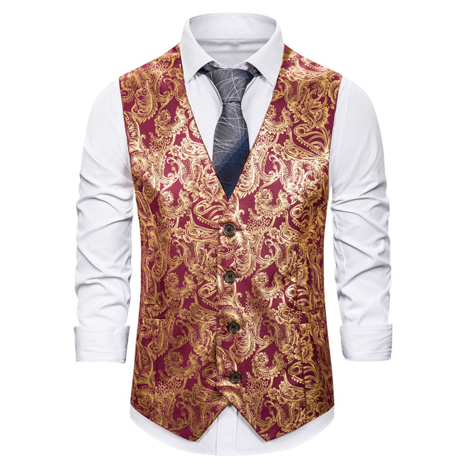 WREESH Mens Suit Vest Luxury Print Tux Vest Business Formal Dress Vest ...