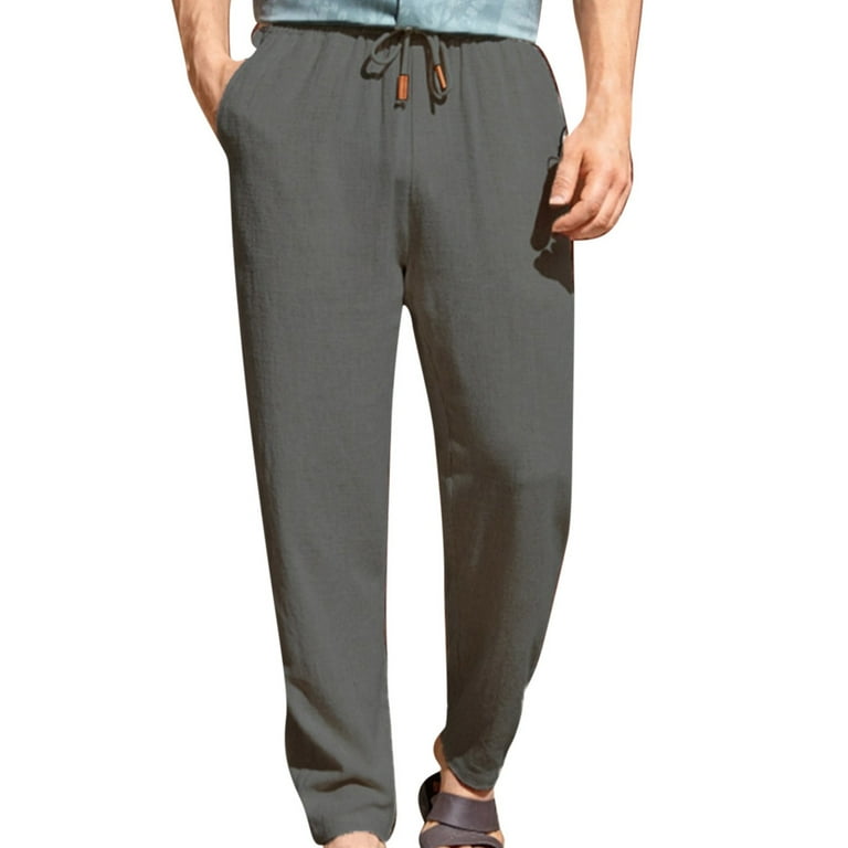 WREESH Mens Summer Fit Sweatpants Thin Breathable Joggers Pants Casual Comfy Lightweight Pants Solid Drawstring Binding Leg Trousers Gray