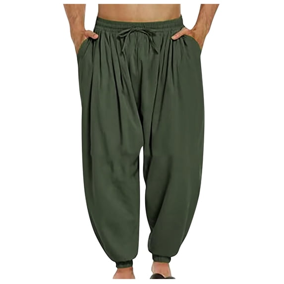 WREESH Mens Summer Loose Fit Sweatpants Breathable Joggers Pants Casual Comfy Lightweight Pants Waist Drawstring Binding Leg Trousers Olive Green