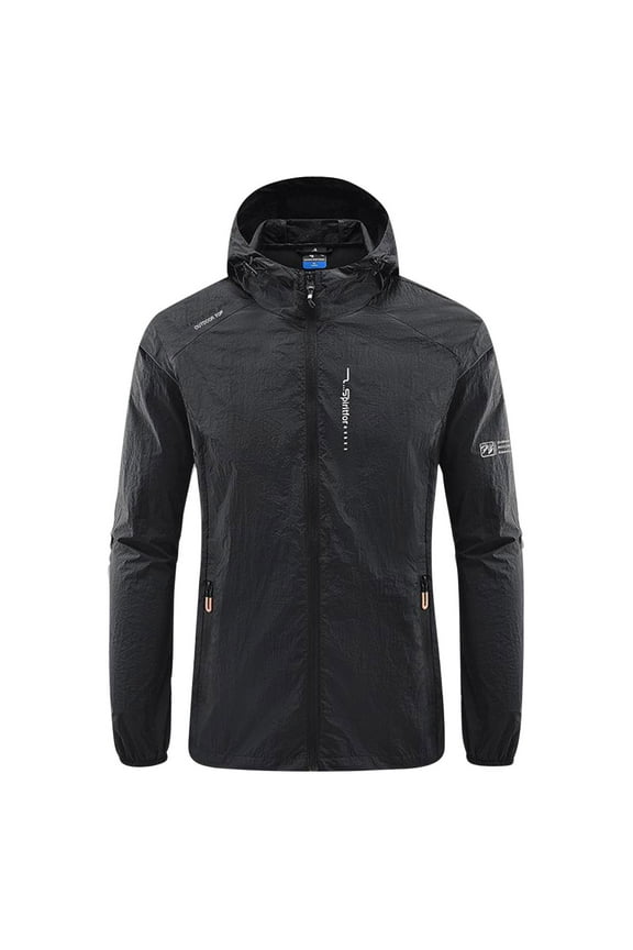 Mens Sun Protection Jacket Ultra Light Thin Breathable Cycling Jacket Full Zip Hoodie Jacket Outdoor Fishing Hiking Outwear Black