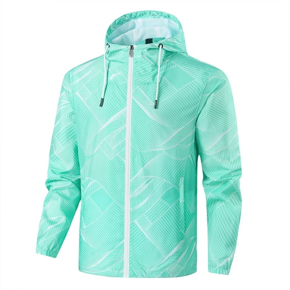 WREESH Mens Technical Jacket Striped Printed Hooded Jacket Outdoor Lightweight Windproof Jacket Stand Collar Zipper Jacket Business Casual Coats Green