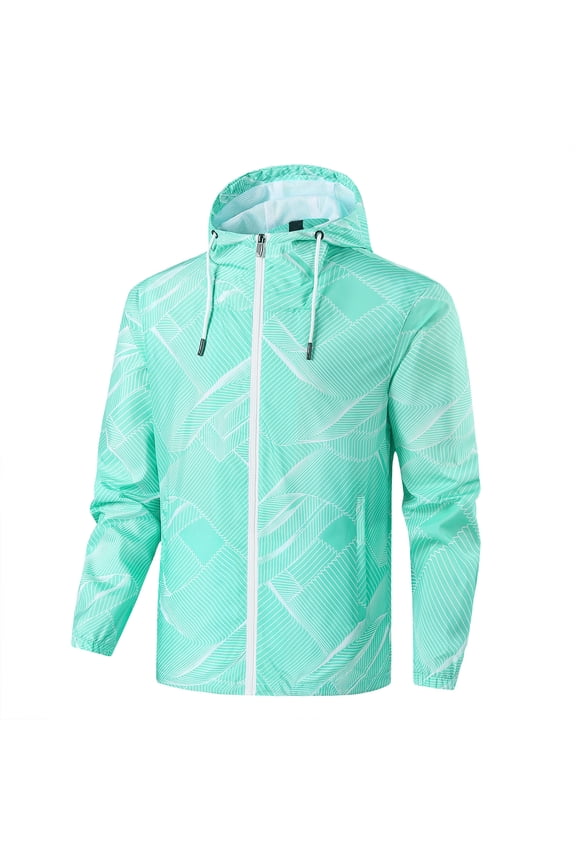 Mens Technical Jacket Striped Printed Hooded Jacket Outdoor Lightweight Windproof Jacket Stand Collar Zipper Jacket Business Casual Coats Green