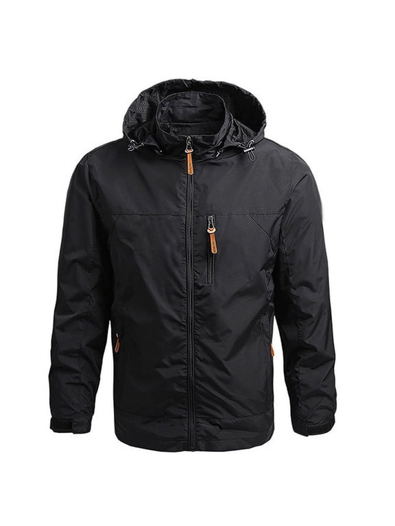 Mens Technical Jacket Windproof Softshell Jacket Stand Collar Detachable Hooded Winter Warm Coats Outdoor Travel Jacket Black