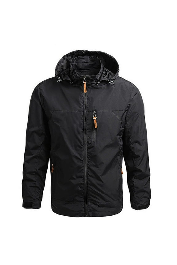 Mens Technical Jacket Windproof Softshell Jacket Stand Collar Detachable Hooded Winter Warm Coats Outdoor Travel Jacket Black