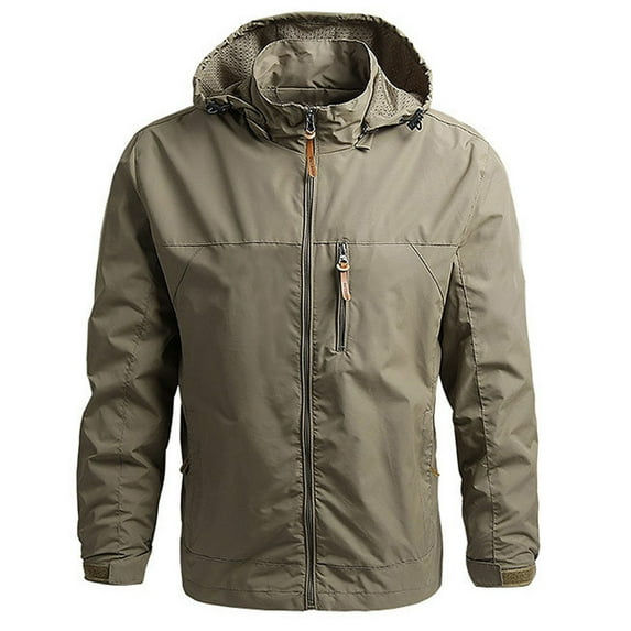 WREESH Mens Technical Jacket Windproof Softshell Jacket Stand Collar Detachable Hooded Winter Warm Coats Outdoor Travel Jacket Khaki