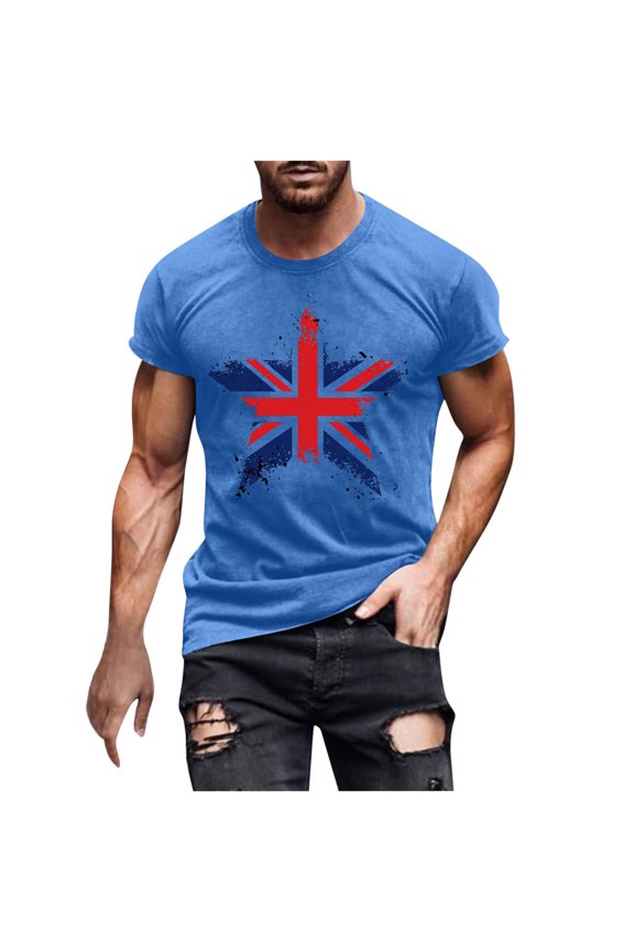 Mens UK Flag Shirt Patriotic Shirts Quick-Dry Gym T-Shirt Summer Short Sleeve Workout Top