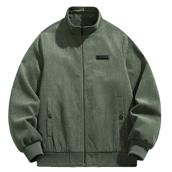 WREESH Mens Vintage Corduroy Jacket Loose Stand Collar Zip Up Jacket Soft Lightweight Outdoor Sweatshirts Fall Warm Coats Green