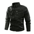 thumbnail image 1 of WREESH Mens Vintage Motorcycle Jacket Stand Collar Faux Leather Jacket with Zipper Pockets Black, 1 of 5