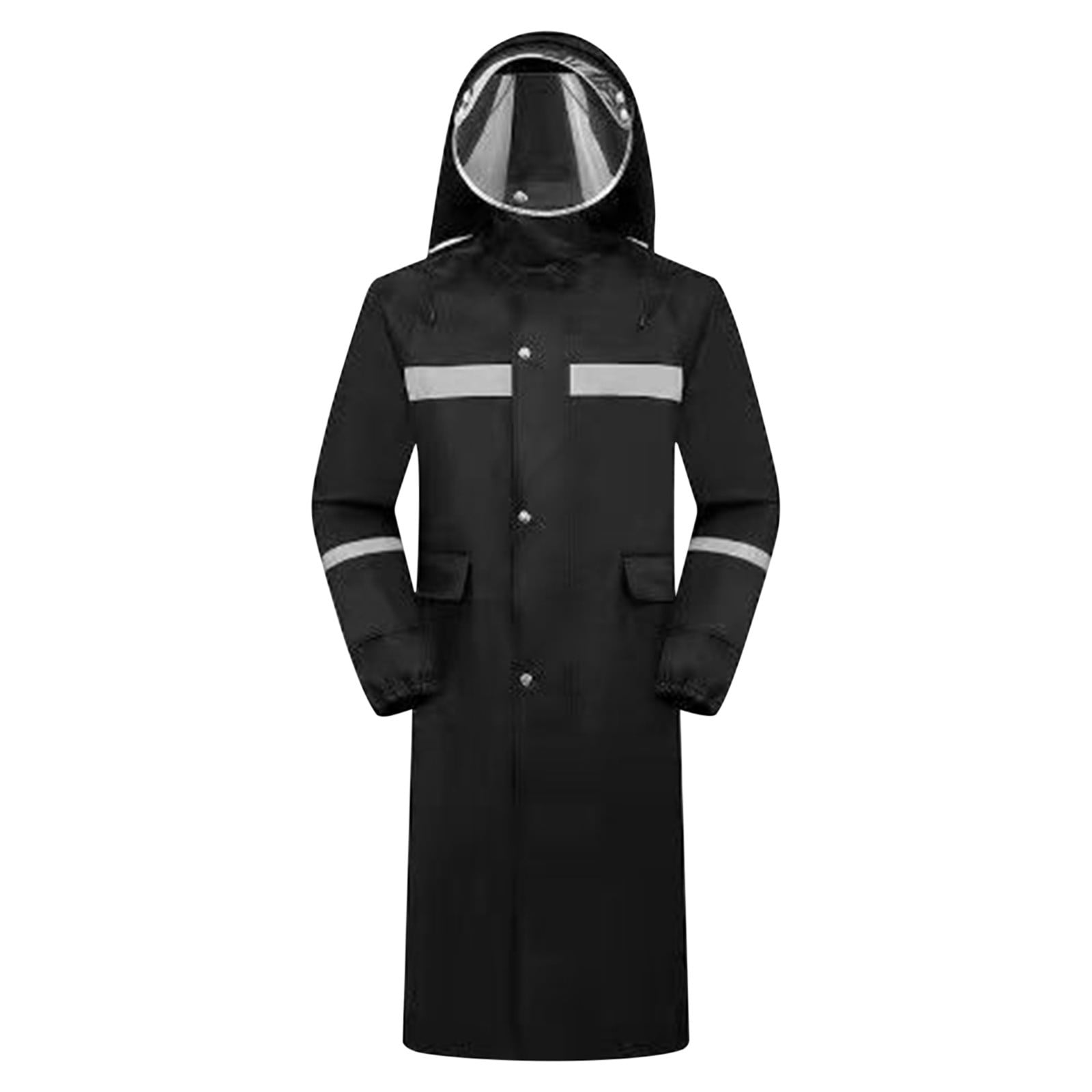 WREESH Mens Waterproof Raincoat Long Hooded Rain Jacket Night Reflective Safety Raincoat