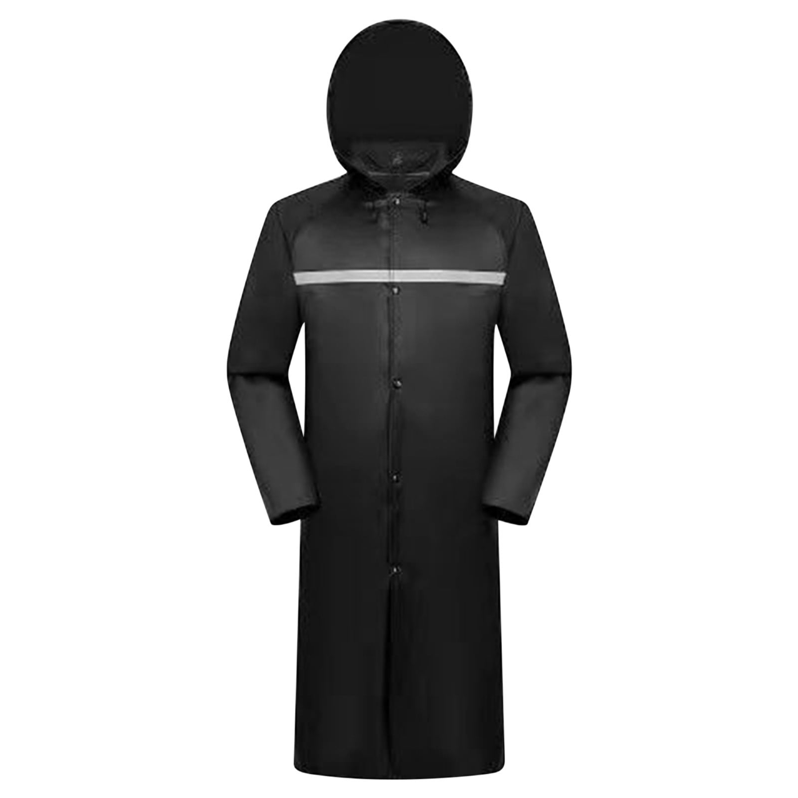 WREESH Mens Waterproof Raincoat Long Hooded Rain Jacket Night Reflective Safety Raincoat