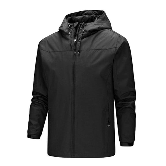 WREESH Mens Windbreaker Jacket Lightweight Solid Color Technical Jacket Slim Zipper Drawstring Hooded Jacket Outdoor Jogging Jacket Gray