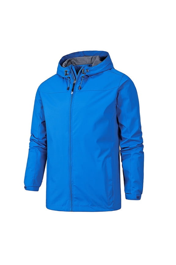 Mens Windbreaker Jacket Lightweight Solid Color Technical Jacket Slim Zipper Drawstring Hooded Jacket Outdoor Jogging Jacket Sky Blue