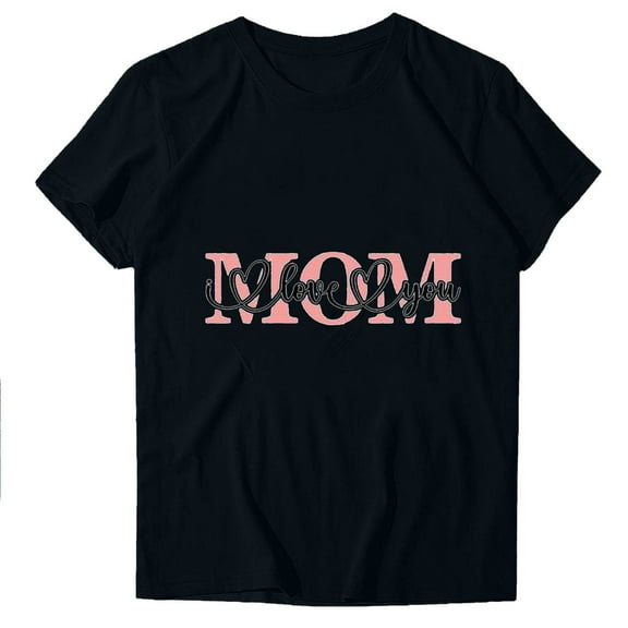 WREESH Mom Graphic Tees Women's Short Sleeve Round Neck Fashion T-Shirts for Moms Black
