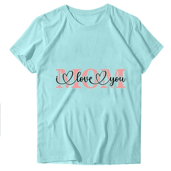 WREESH Mom Graphic Tees Women's Short Sleeve Round Neck Fashion T-Shirts for Moms Blue