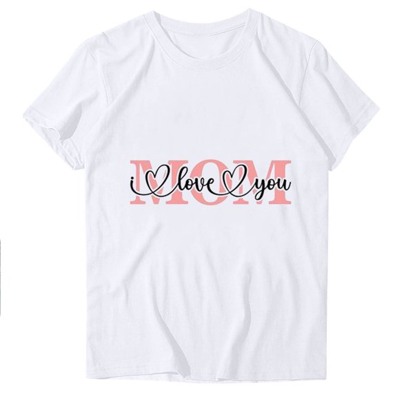 WREESH Mom Graphic Tees Women's Short Sleeve Round Neck Fashion T-Shirts for Moms White