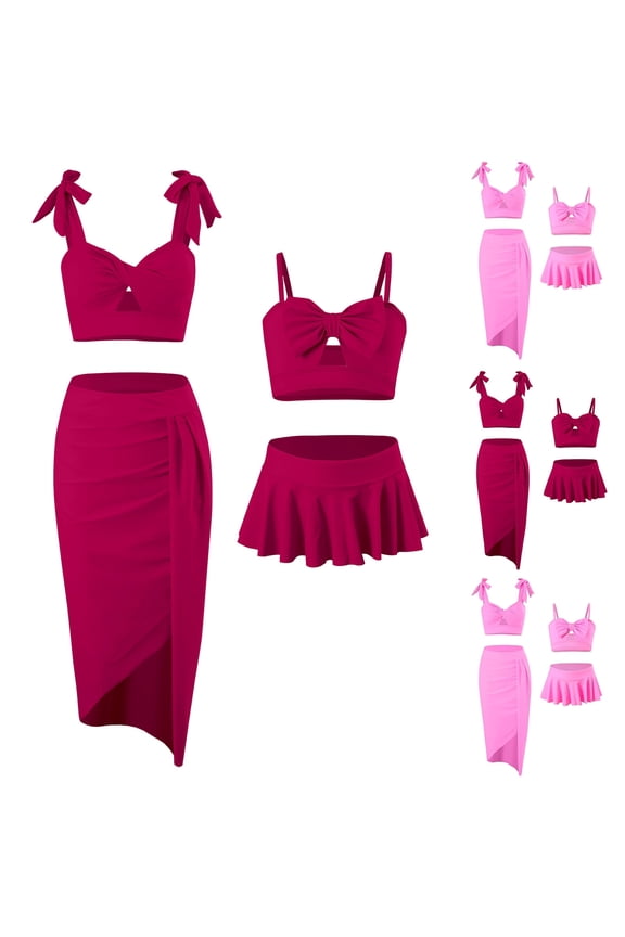 Mommy and Me Swimsuits for Women Bikini Sets Beach Cover Ups Swimwear and Parent-Child Clothing Mother Daughter Swimsuit Set Adult Swimsuit 3-Piece Set Pink