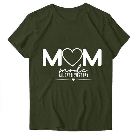 WREESH Mother's Day Mama Shirts Women's Round Neck Short Sleeve Graphic T-Shirts Olive Green