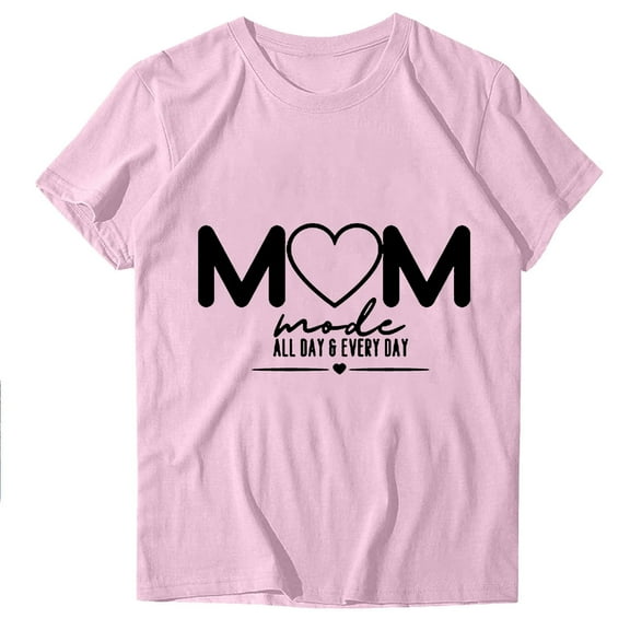 WREESH Mother's Day Mama Shirts Women's Round Neck Short Sleeve Graphic T-Shirts Pink