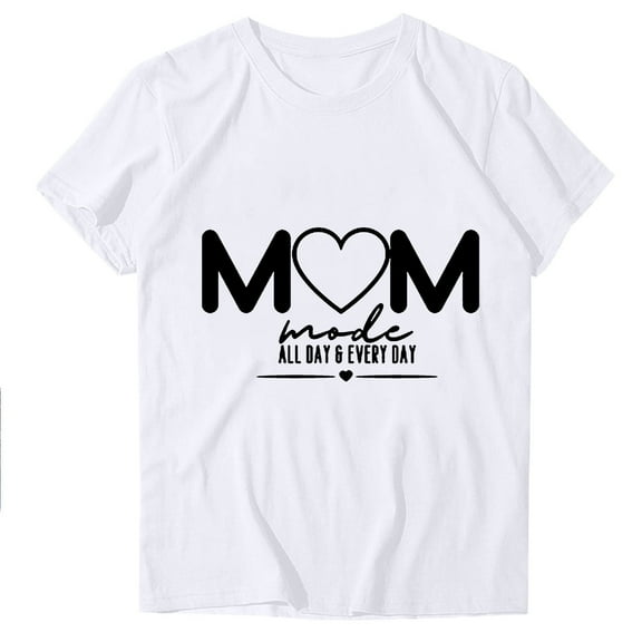WREESH Mother's Day Mama Shirts Women's Round Neck Short Sleeve Graphic T-Shirts White