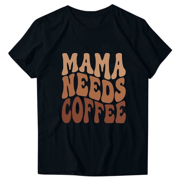 WREESH Mother's Day Shirts Women's Round Neck Short Sleeved Graphic T-Shirts Black