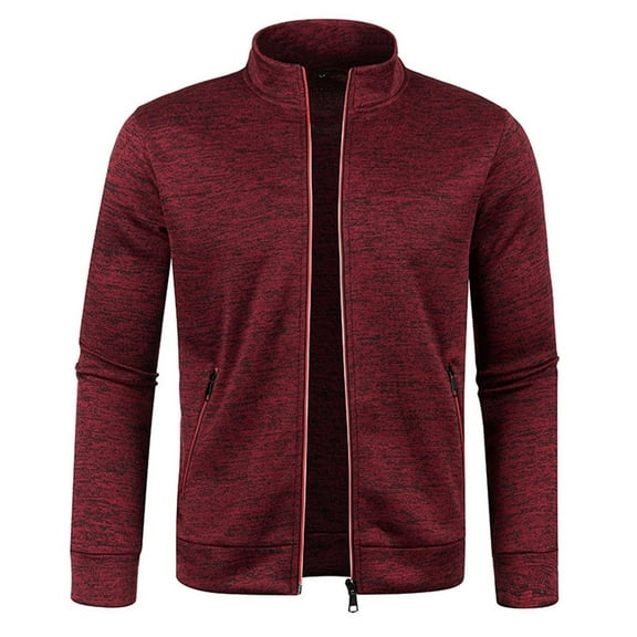 WREESH New Fashion Casual and Winter Men Jacket Long Zipper Sweater Sleeve Thin Velvet Sweater Coat Men Wine