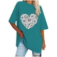 thumbnail image 1 of WREESH Oversized Casual T-Shirts Women's Short Sleeve Round-Neck Graphic Tops Blue, 1 of 5