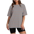 thumbnail image 1 of WREESH Oversized Plaid Print T-Shirts Women's Crew Neck Loose Short Sleeve Fashion Khaki, 1 of 5