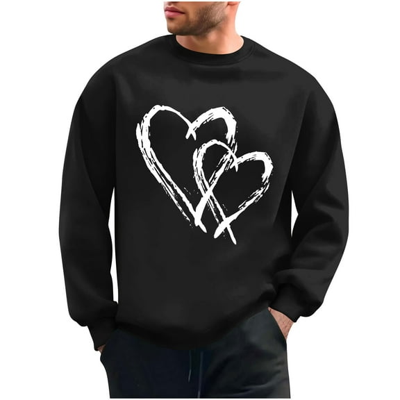 WREESH Oversized Sweatshirt for Men Crewneck Sweatshirts Loose Casual Heart Graphic Pullover Tops Spring Valentine's Shirt Black