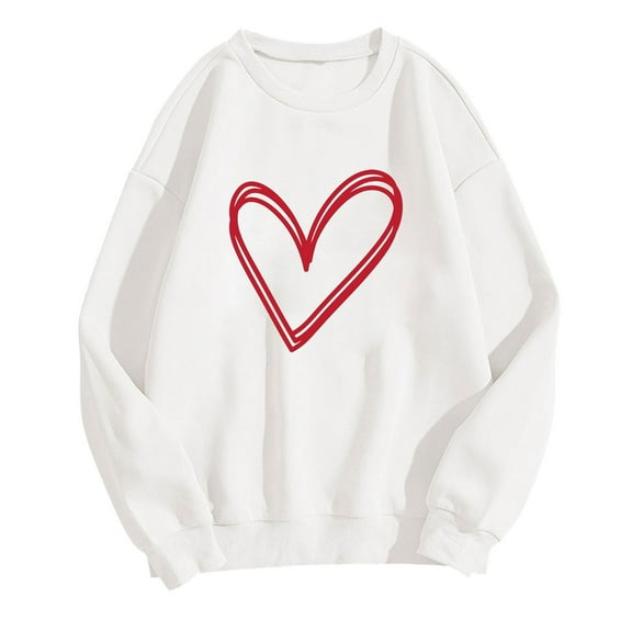 WREESH Oversized Sweatshirt for Women Crewneck Pullover Heart Graphic Loose Spring Tops Valentine Gifts White