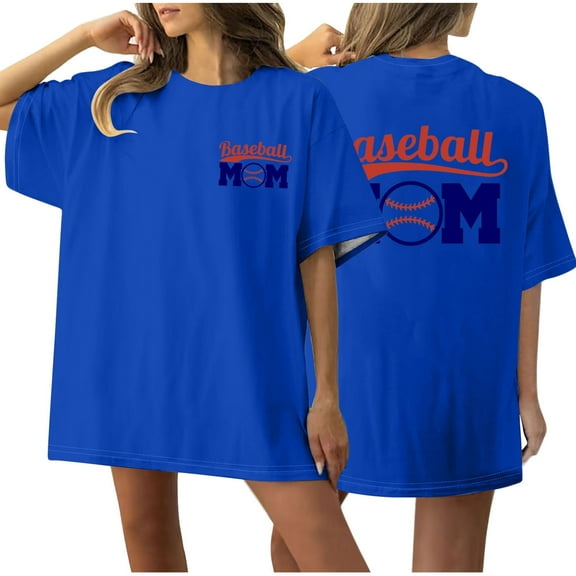 WREESH Oversized T-Shirt Women's Short Sleeve Baseball Shirt Front and Back Print Top Blue