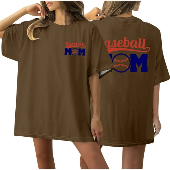 WREESH Oversized T-Shirt Women's Short Sleeve Baseball Shirt Front and Back Print Top Brown
