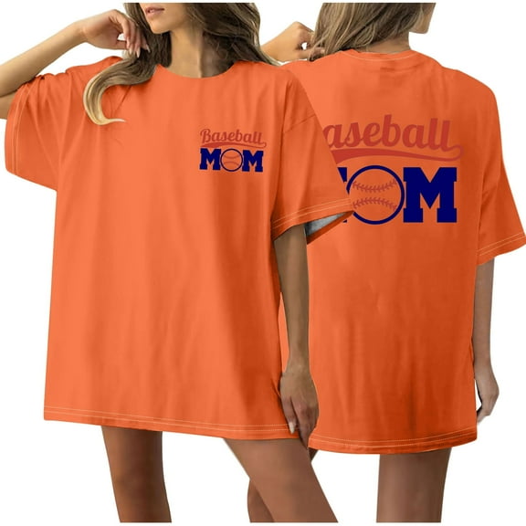 WREESH Oversized T-Shirt Women's Short Sleeve Baseball Shirt Front and Back Print Top Orange