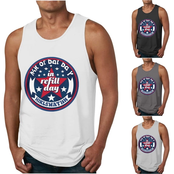 WREESH Patriotic Summer T-Shirts Men's Fashion Graphic Tank Top Crew Neck Perfect for Workouts White